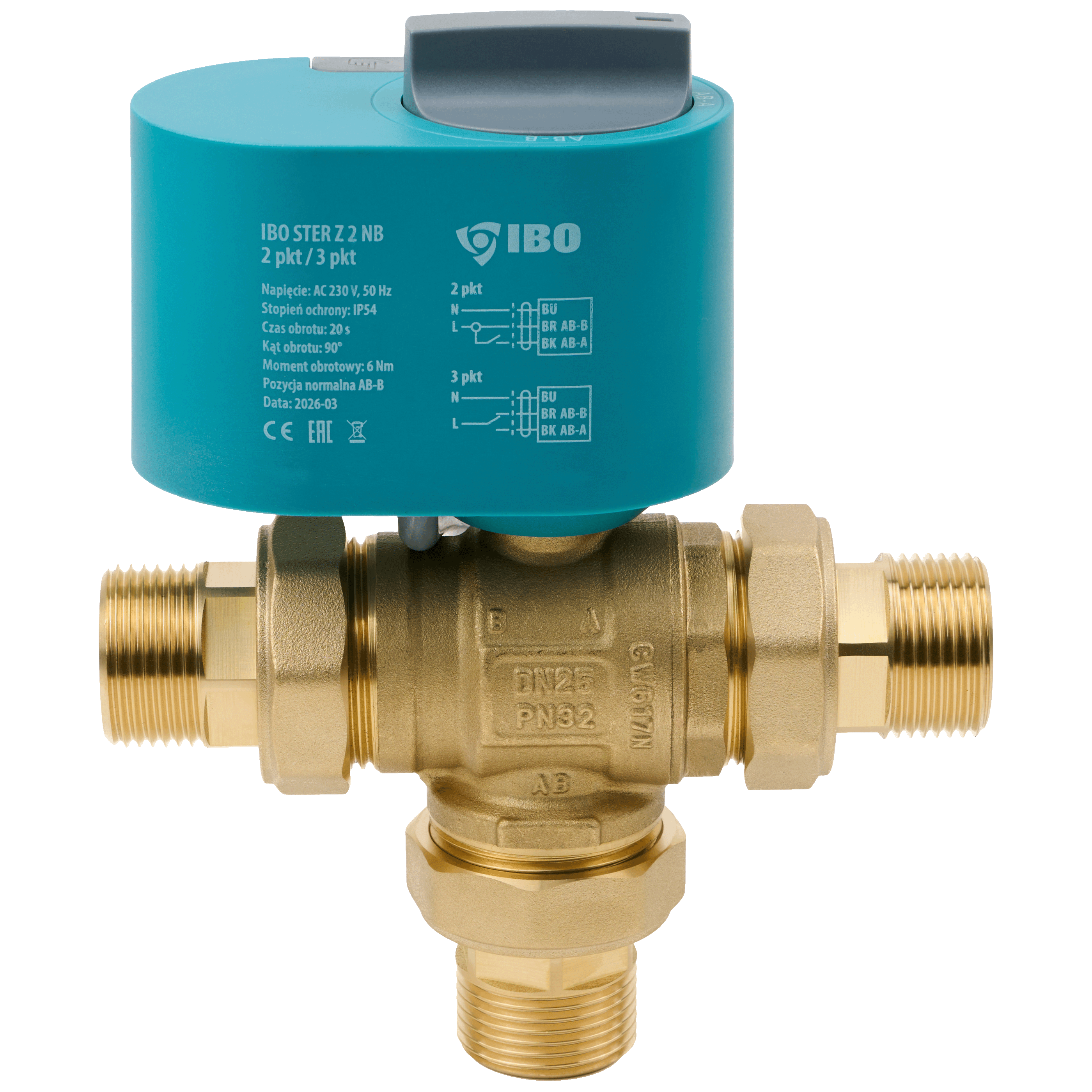 MIX 2 UNI CONTROL NB GZs DN25 Zawór strefowy, kulowy z siłownikiem 2/3-punktowy 230V