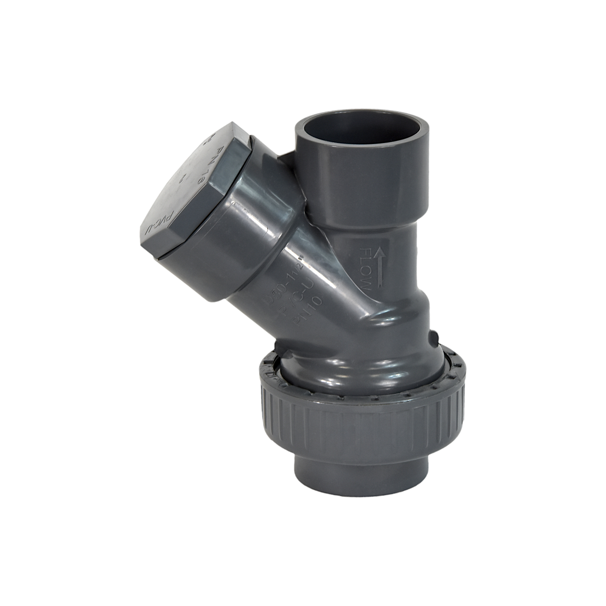 Zawór zwrotny kulowy PVC DN40 do klejenia, ciemnoszary korpus z końcówkami