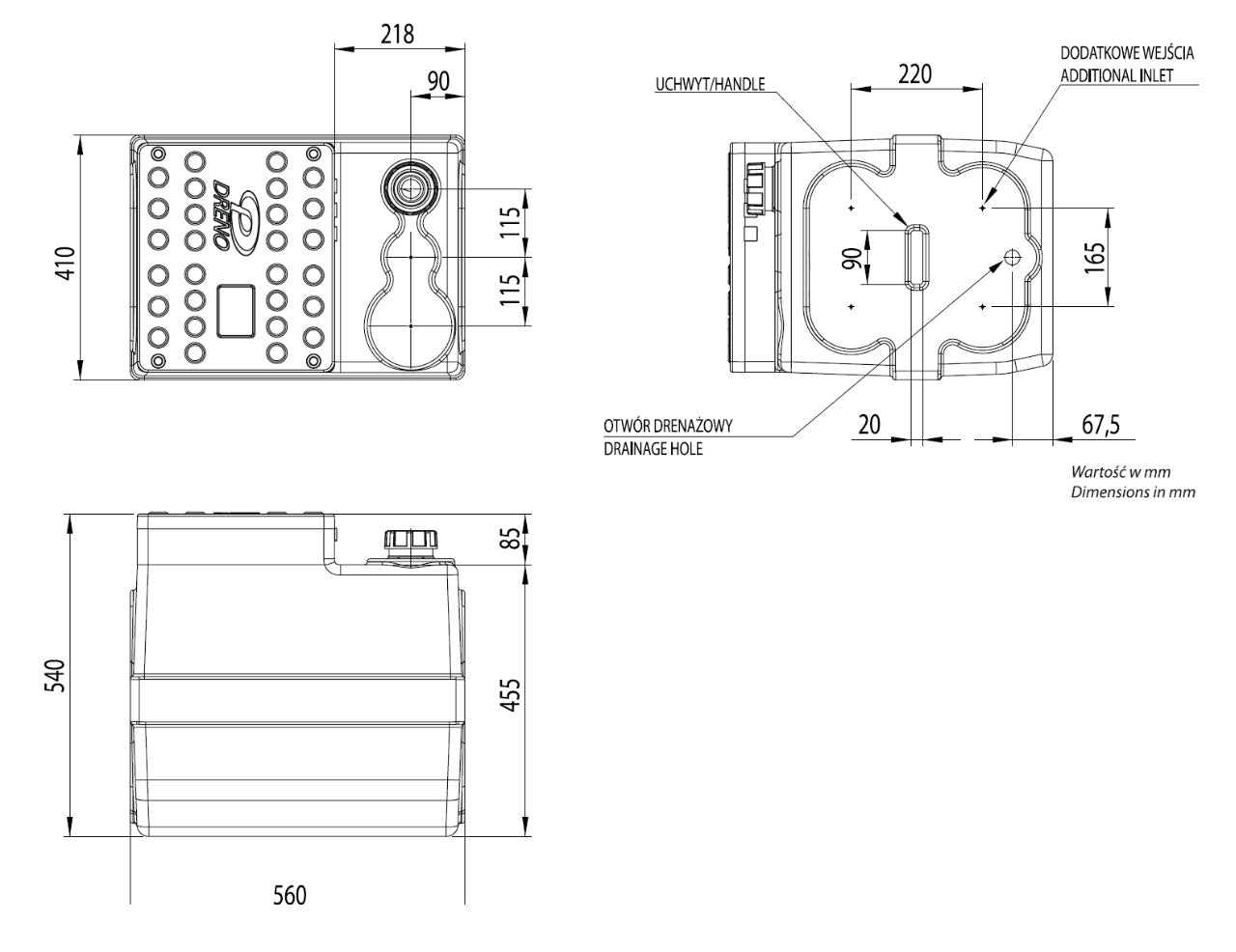 DRENO BOX 100 L (G1½″) - zbiornik przepompowni wewnętrznej
