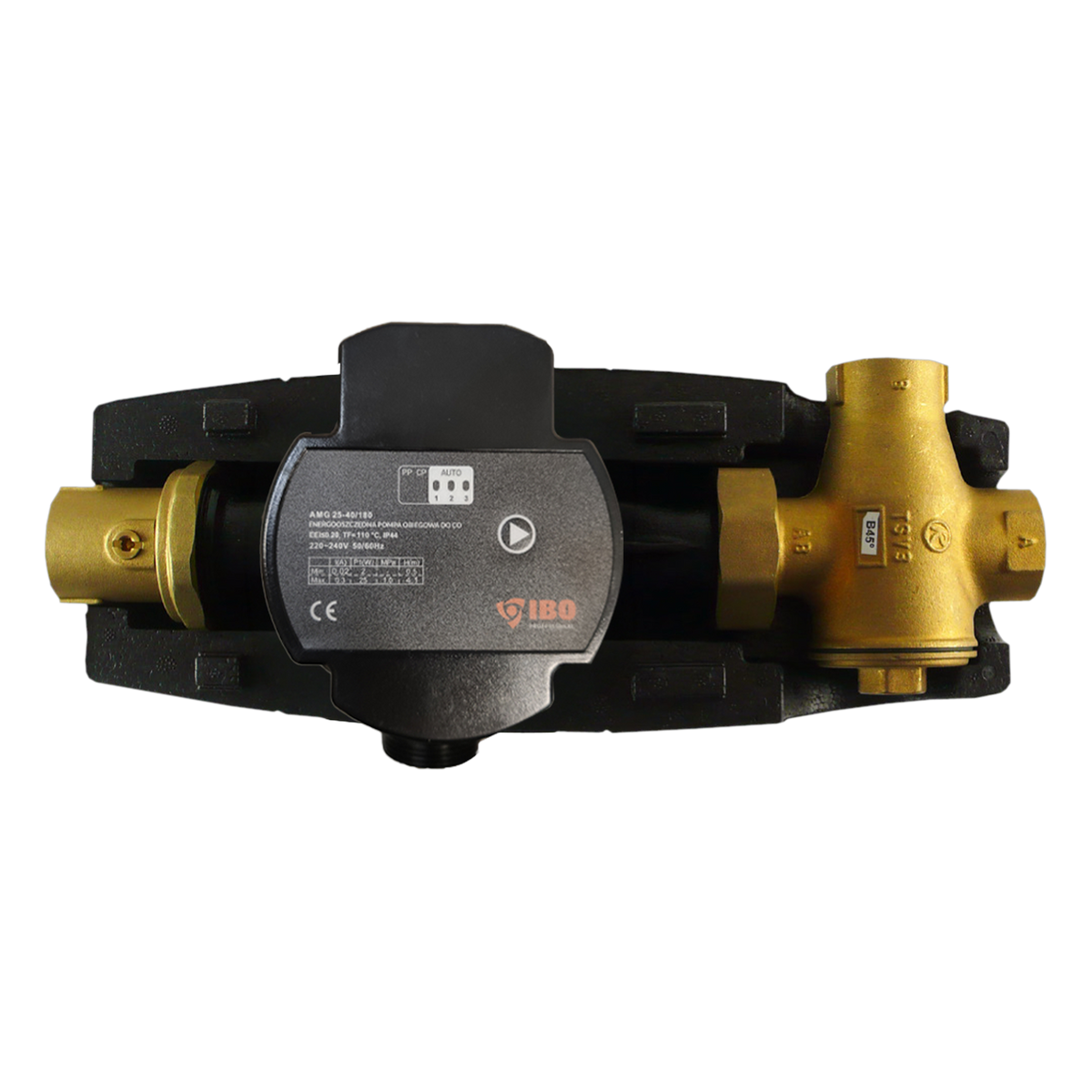 Zespół ochrony powrotu IBOMAT z mosiężnymi króćcami i czarnym modułem