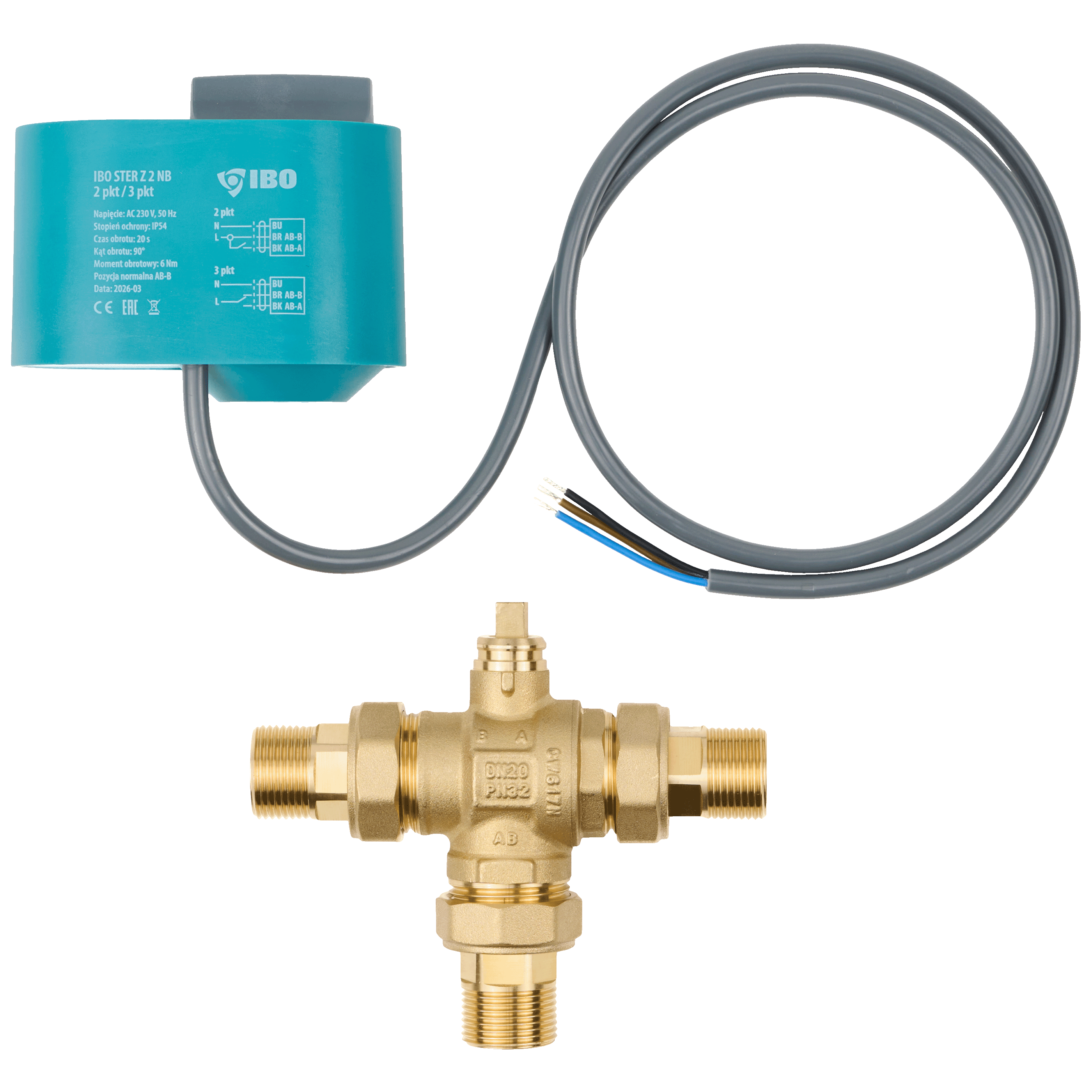 MIX 2 UNI CONTROL NB GZs DN20 Zawór strefowy, kulowy z siłownikiem 2/3-punktowy 230V
