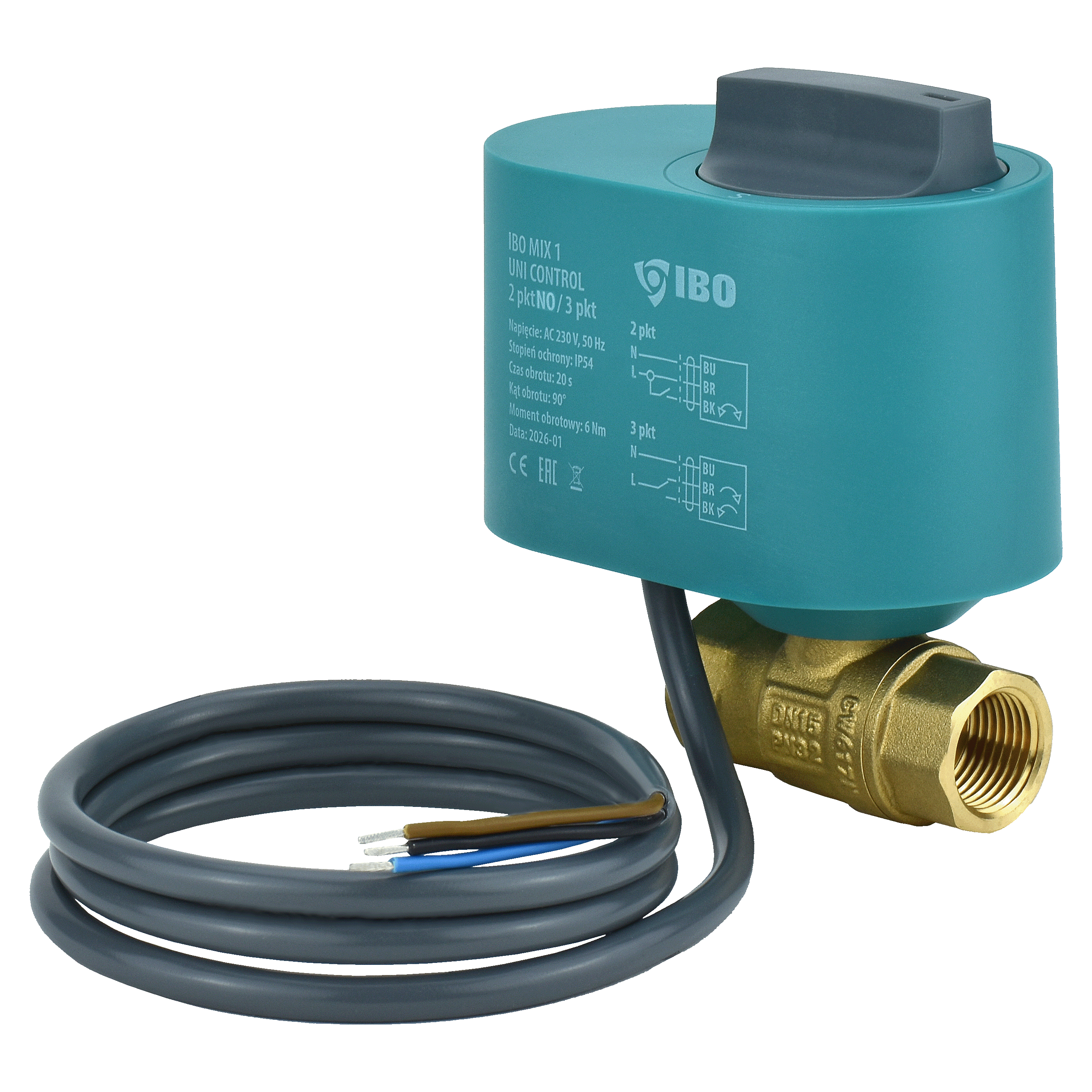 MIX 1 UNI CONTROL DN15 Zawór odcinający z siłownikiem 2/3-punktowy NO-normalnie otwarty