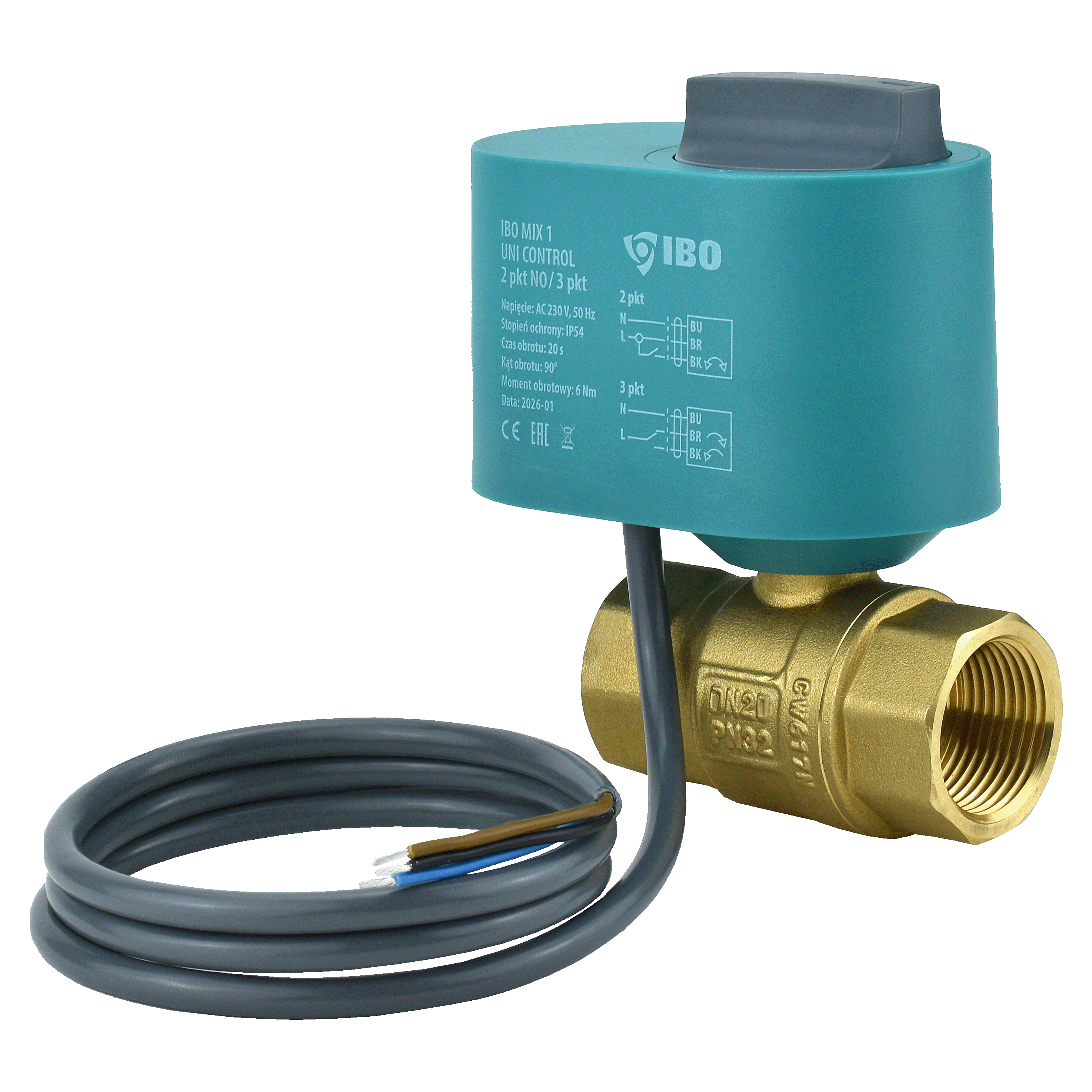 MIX 1 UNI CONTROL DN20 Zawór odcinający z siłownikiem 2/3-punktowy NO-normalnie otwarty